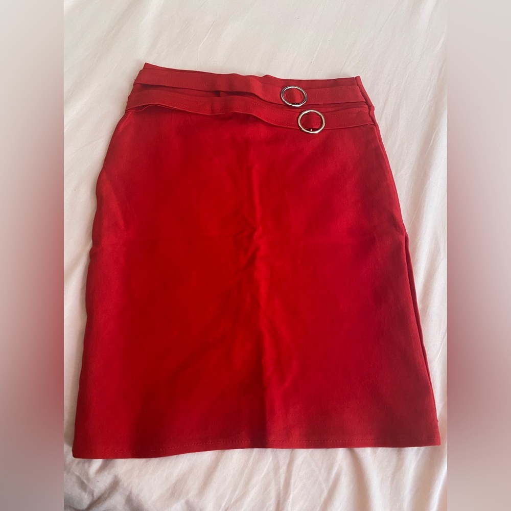 Red asymmetrical work skirt